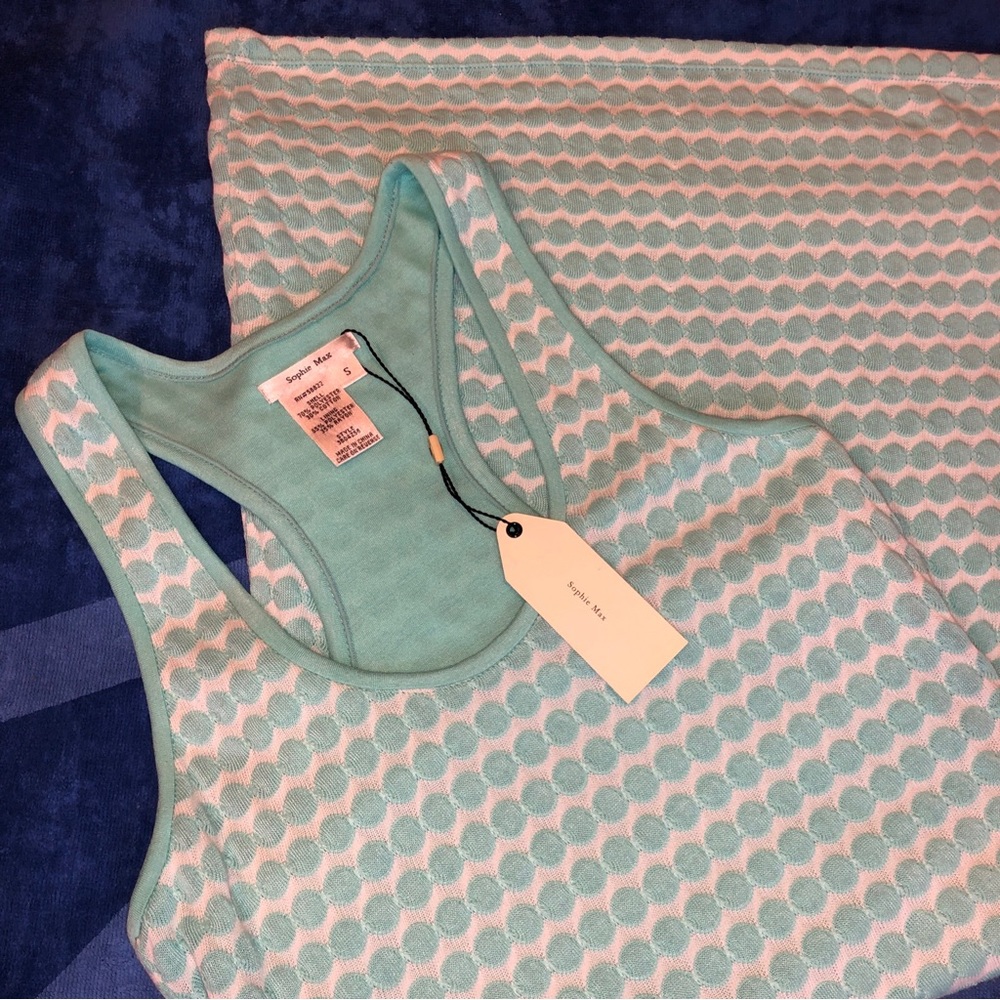 NWT! Sophie Max Studio Mint Green + White Women’s Geo Knit Racerback Dress Sz S